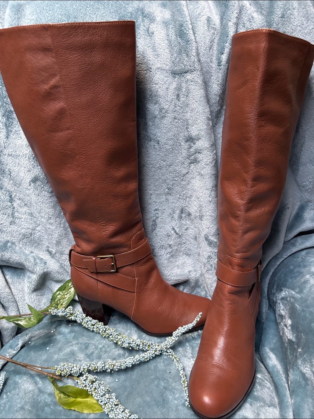Cole Haan Cognac Brown Leather Knee-High Heeled Boots size 10 Women’s